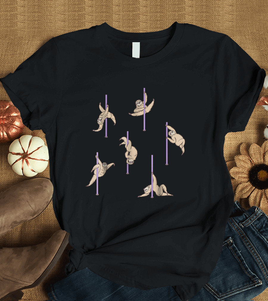 Pole Dance Sloth Choreography by Huebucket with Cute Sloths on Poles T-Shirt