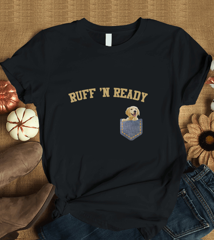 Ruff 'N Ready Golden Labrador in Denim Style Pocket T-Shirt