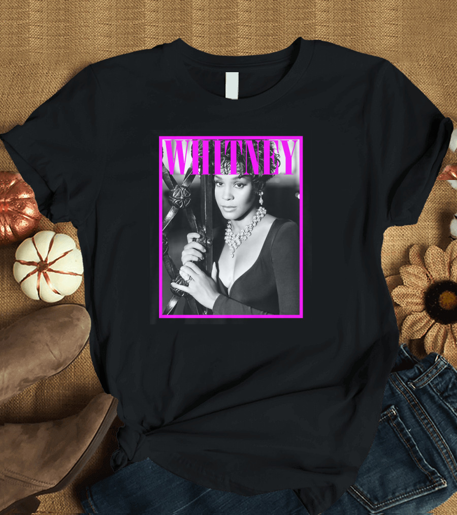 Whitney Black and White Portrait with Pink Frame T-Shirt