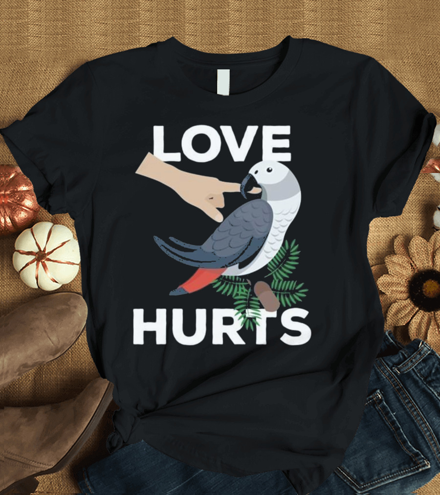 Love Hurts African Grey Parrot Biting Finger T-Shirt