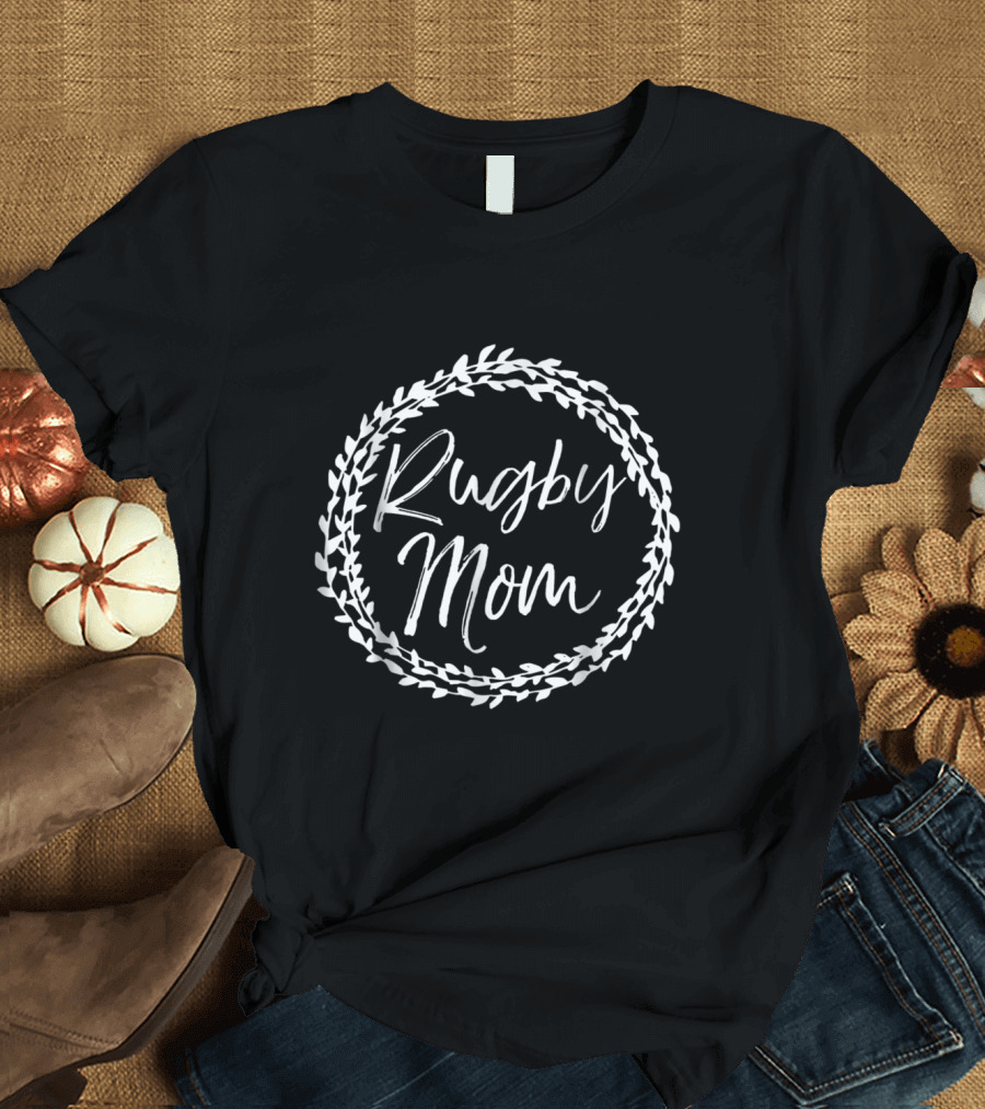 Rugby Mom Floral Wreath Circle T-Shirt