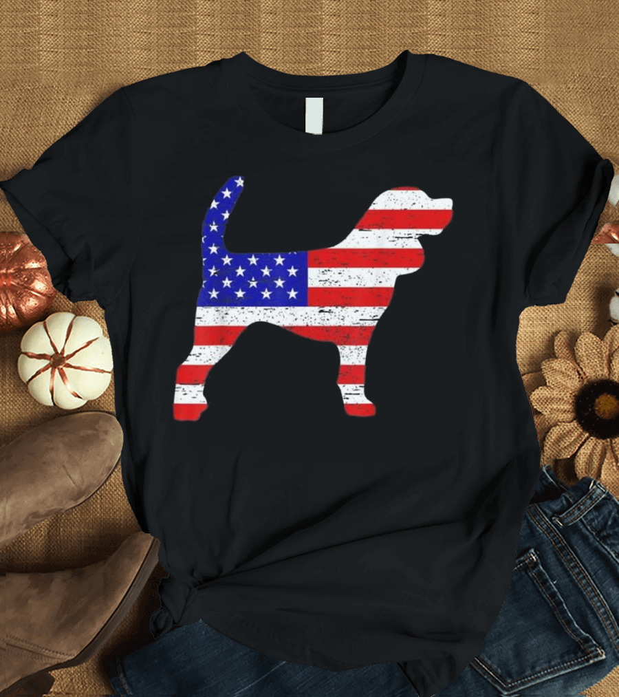 USA American Flag Beagle Dog Silhouette 4th of July T-Shirt