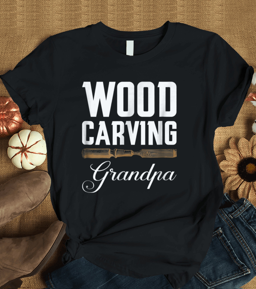 Grandpa with Wood Carving Tool in Woodworking Art Deco T-Shirt