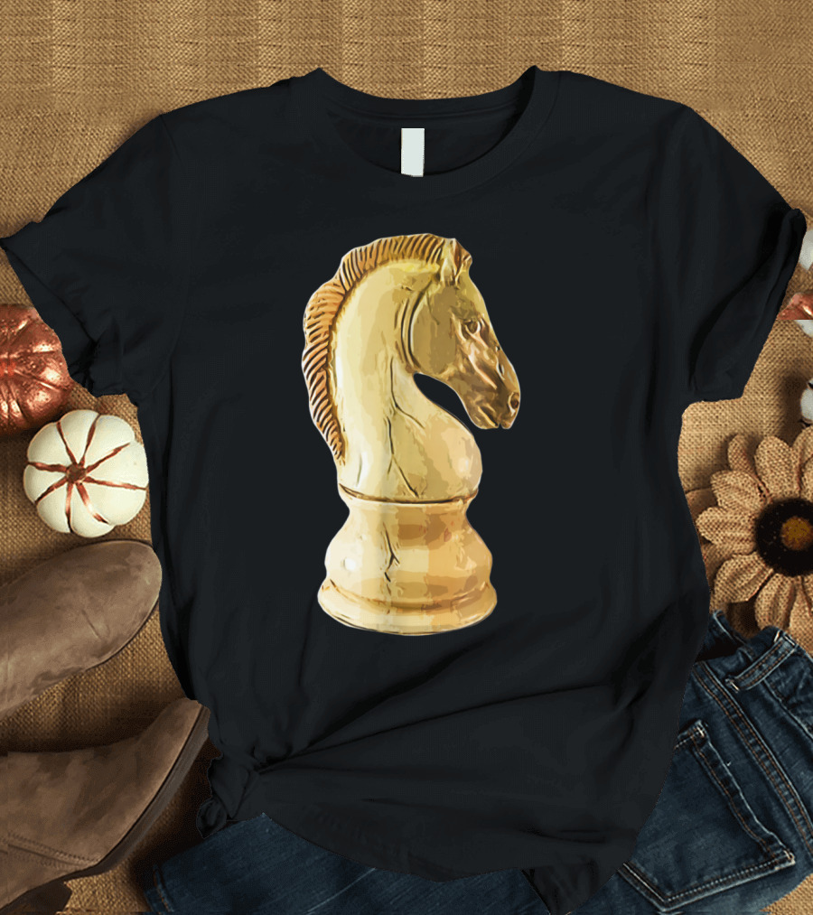 Ivory Wood Chess Knight Piece Design Brown Horsehead Carving T-Shirt