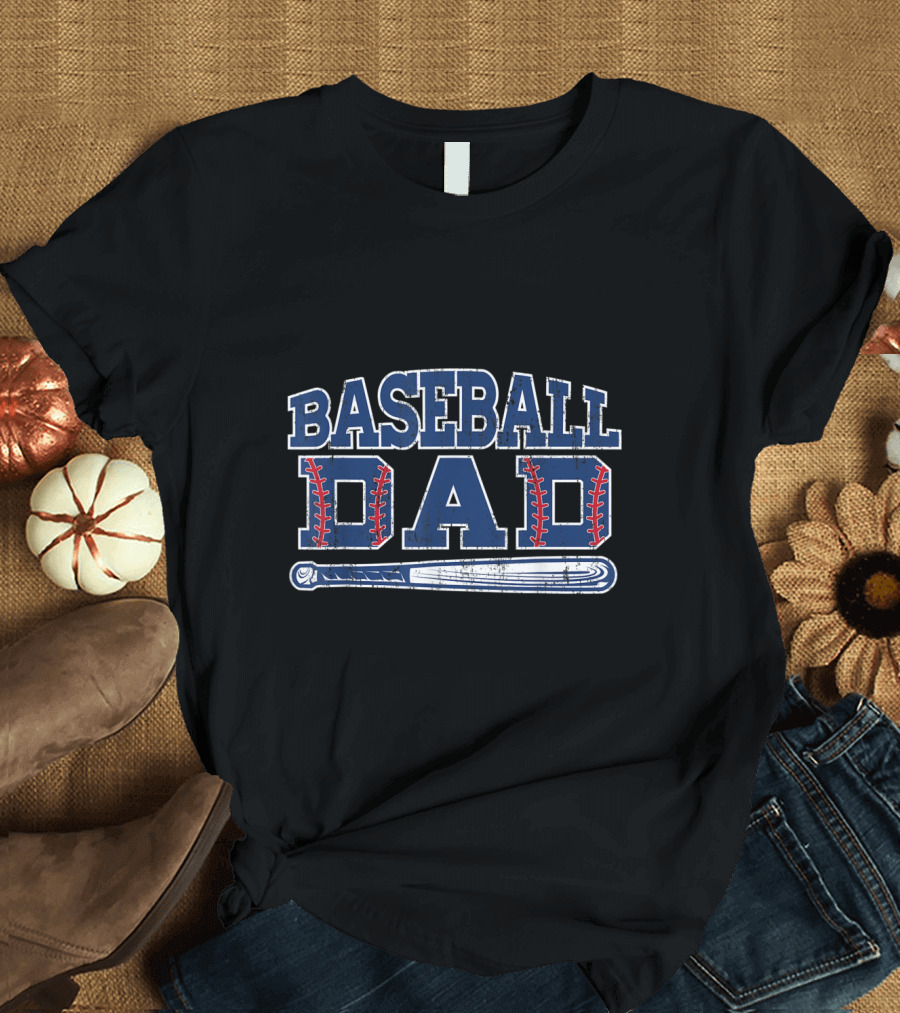 Baseball Dad with Bat Graphic Classic Sports Fatherhood T-Shirt