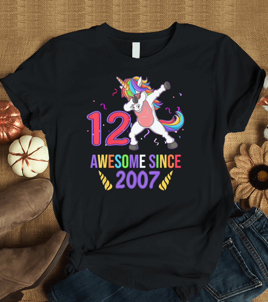 12 Awesome Since 2007 Dab Unicorn Birthday T-Shirt