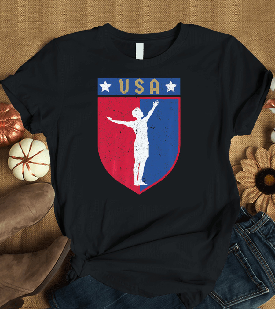 Distressed USA Red White and Blue Soccer Crest with Stars and Player T-Shirt
