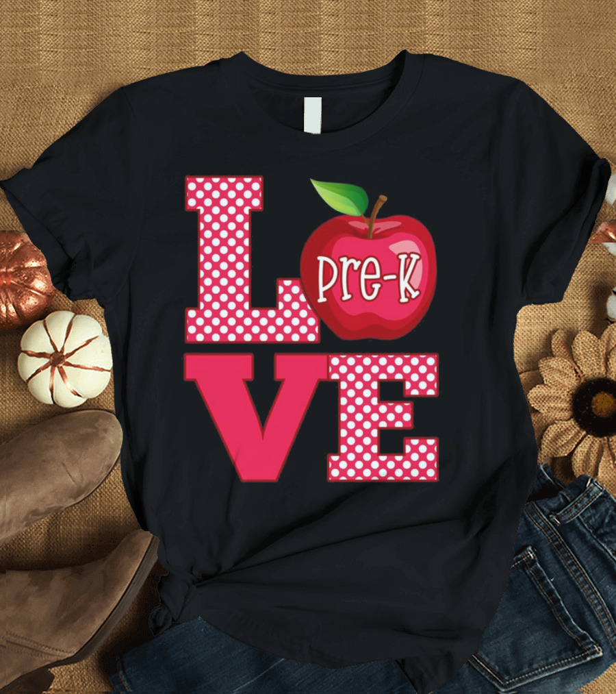 Love Pre K Teacher Polka Dot Apple T-Shirt