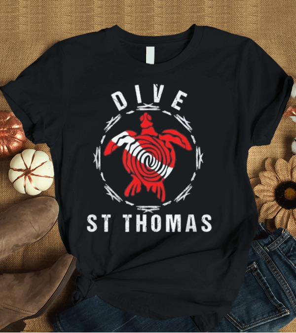 T-Shirt: Dive St Thomas Vintage Tribal Turtle Emblem with Red Spiral T-Shirt Dive St Thomas Vintage Tribal Turtle Emblem with Red Spiral T-Shirt