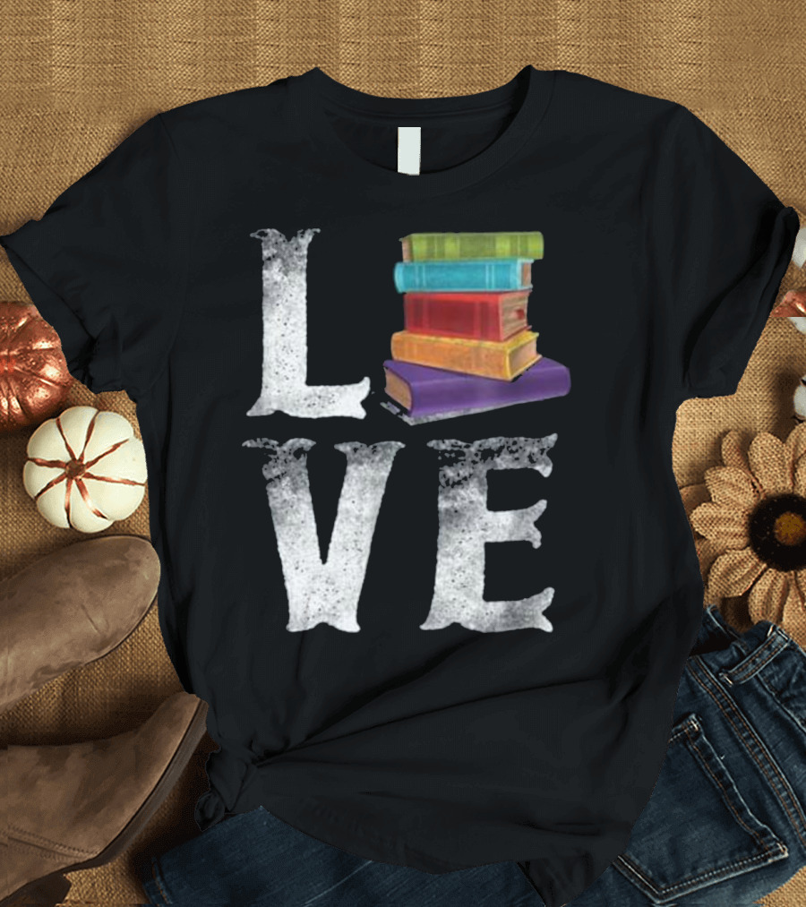 Love for Reading with a Stack of Colorful Books Replacing the Letter O T-Shirt