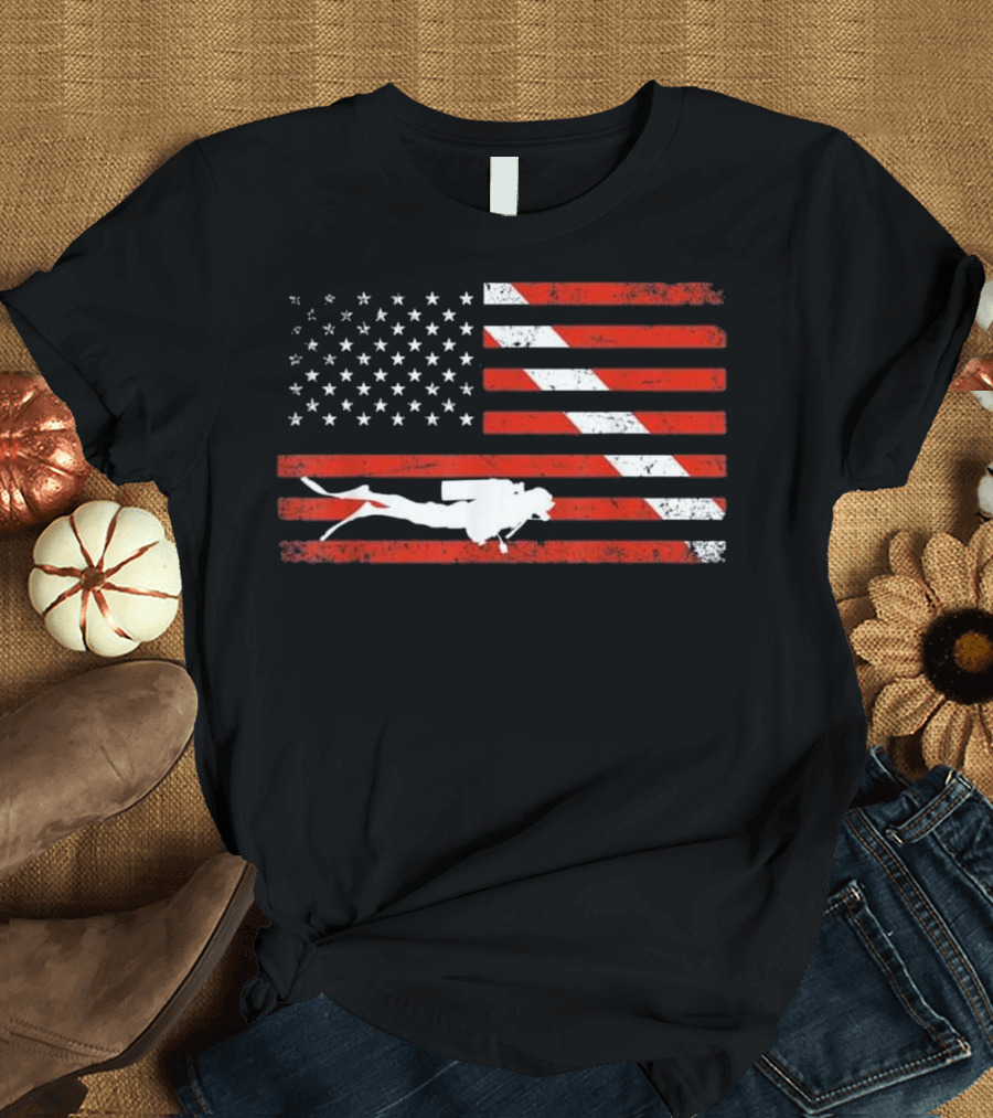 Diver Down Dive Flag Scuba Diving American Flag T-Shirt