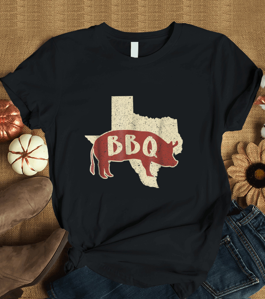 Texas BBQ Pig with State Outline Barbecue Chef Me T-Shirt