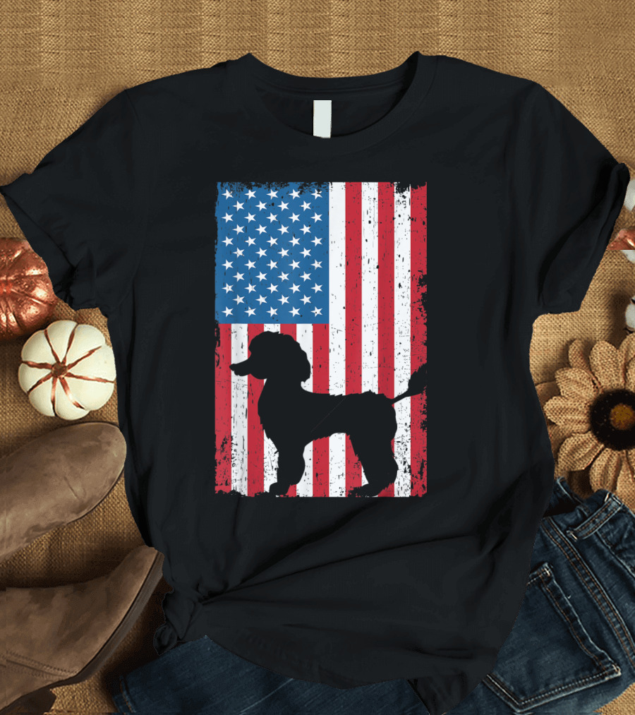 Poodle Silhouette American Flag Patriotic USA T-Shirt