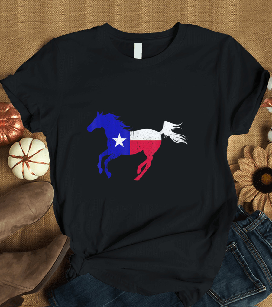 Running Horse Silhouette with Texas State Flag T-Shirt