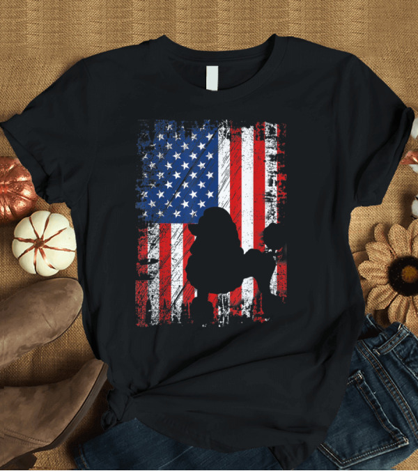 T-Shirt: Poodle Silhouette Over American Flag USA Pat Patriotic T-Shirt Poodle Silhouette Over American Flag USA Pat Patriotic T-Shirt