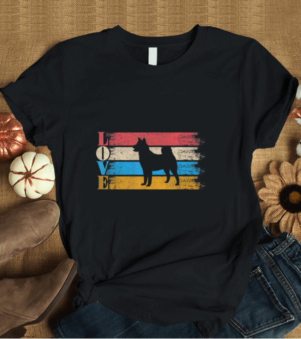 T-Shirt: Love Akita Dog Vintage Style Silhouette on Distressed Retro Stripes T-Shirt Love Akita Dog Vintage Style Silhouette on Distressed Retro Stripes T-Shirt