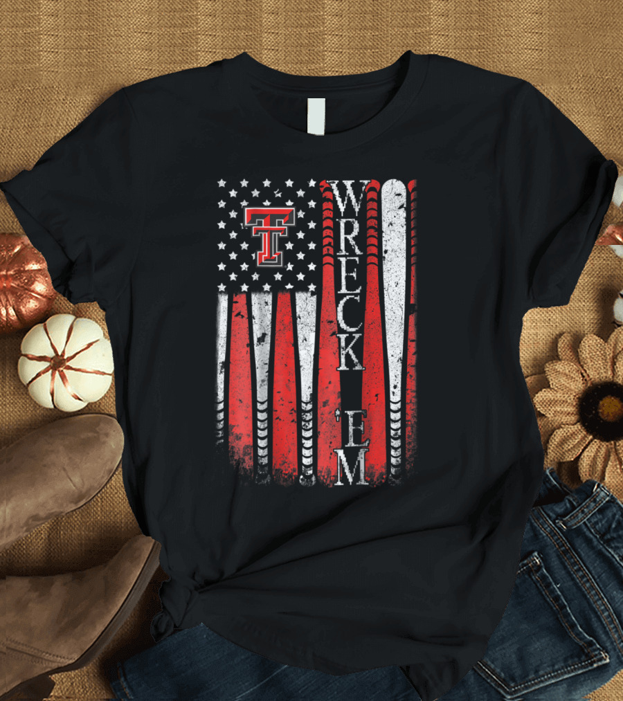 Texas Tech Red Raiders Wreck 'Em Baseball Flag T-Shirt
