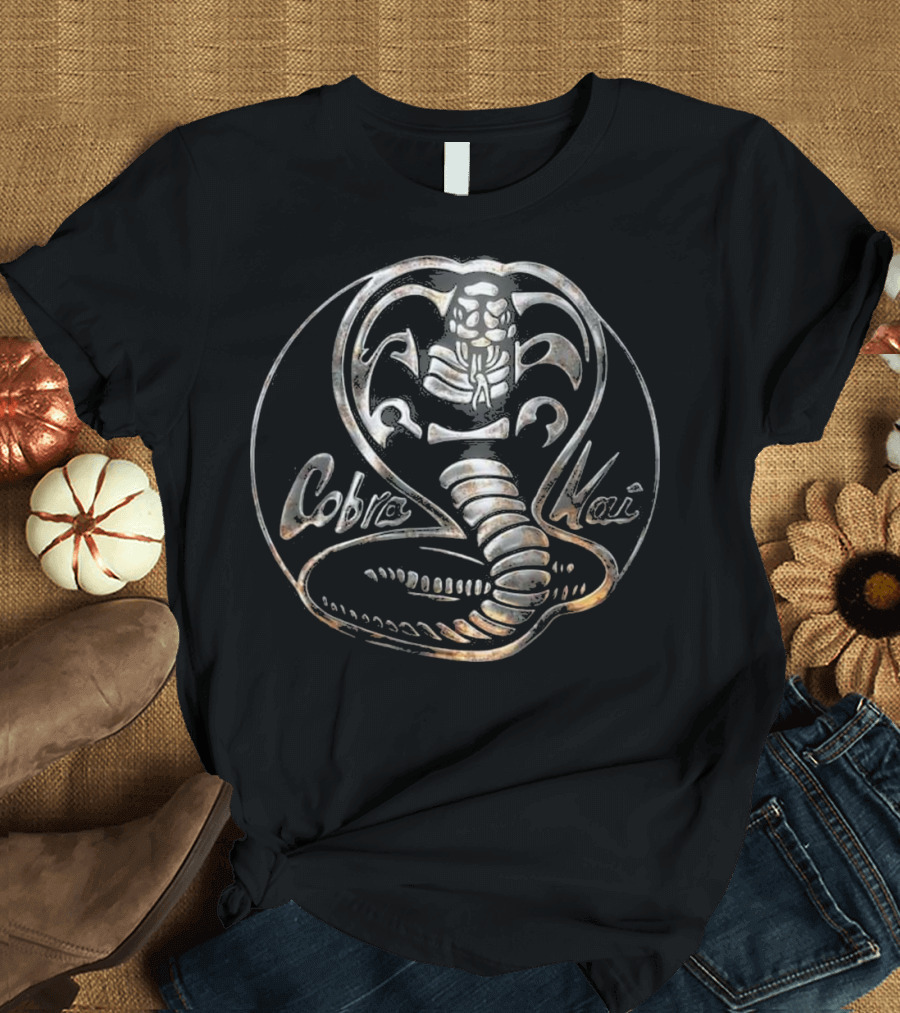 Cobra Kai Rusted Steel Snake Icon with Cobra Text and Graph Elements T-Shirt