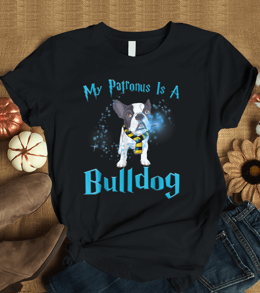 My Patronus Is A Bulldog Wizard Theme with Magic Sparks and Scarf T-Shirt