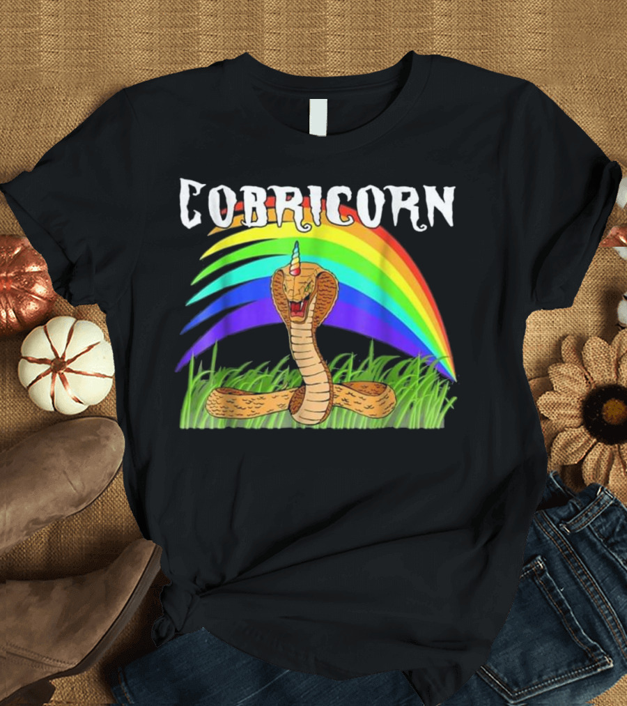 COBRICORN Cobra Snake Unicorn with Rainbow and Grass T-Shirt