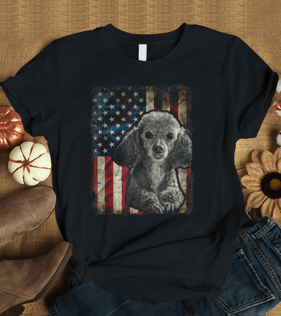 Poodle Dog 4th of July American Flag Patriotic T-Shirt