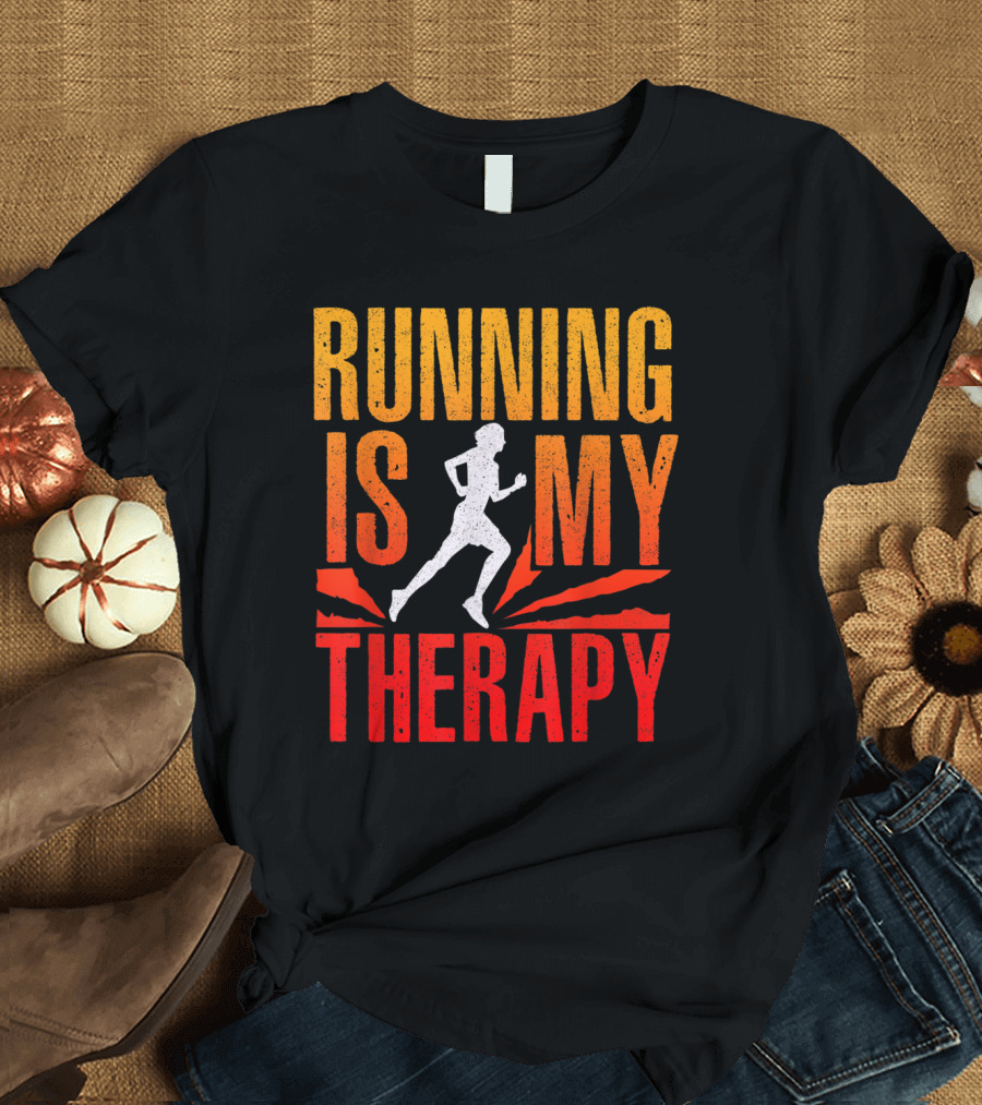 Running Is My Therapy Red and Orange Runner T-Shirt