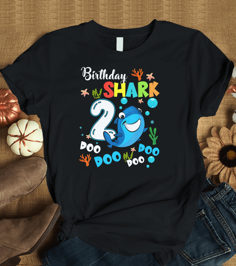 Birthday Shark 2 Doo Doo Doo 2nd Birthday Boy Funny Baby T-Shirt