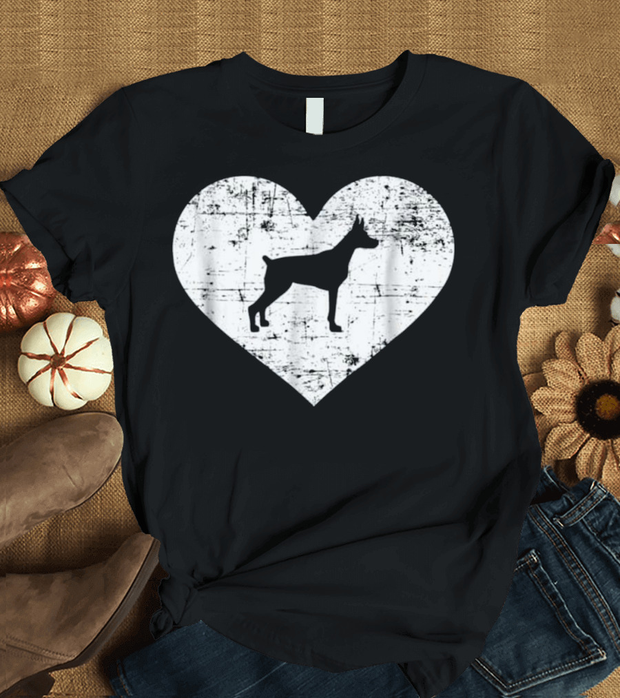 Doberman Heart Silhouette Grunge T-Shirt