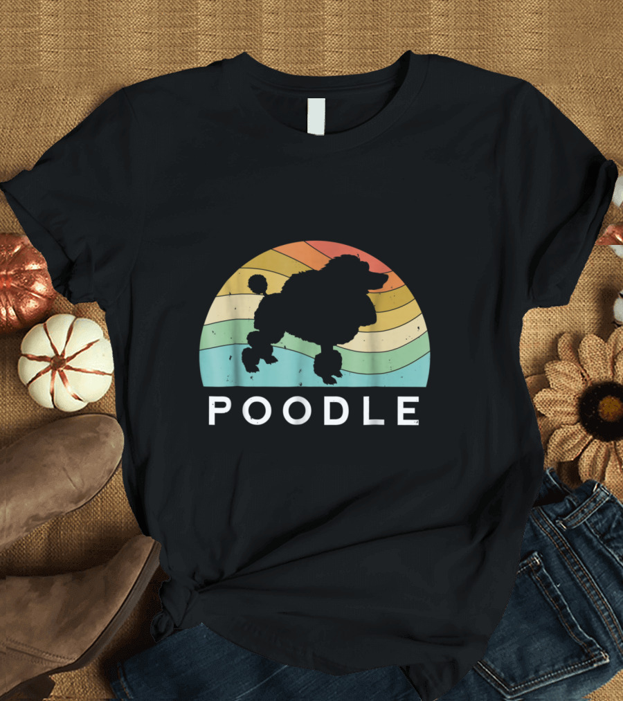 Poodle Dog Vintage Pup Silhouette Retro Rainbow T-Shirt