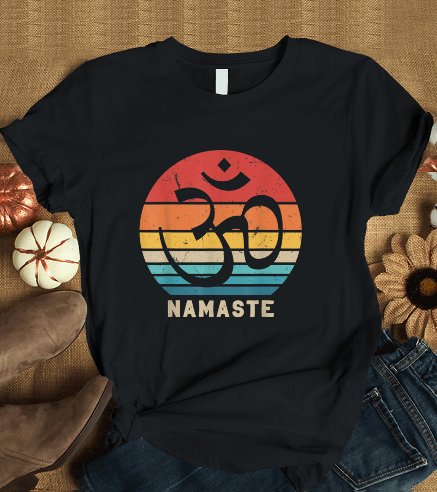 Namaste Om Symbol Retro Sunset Yoga Zen Vintage T-Shirt