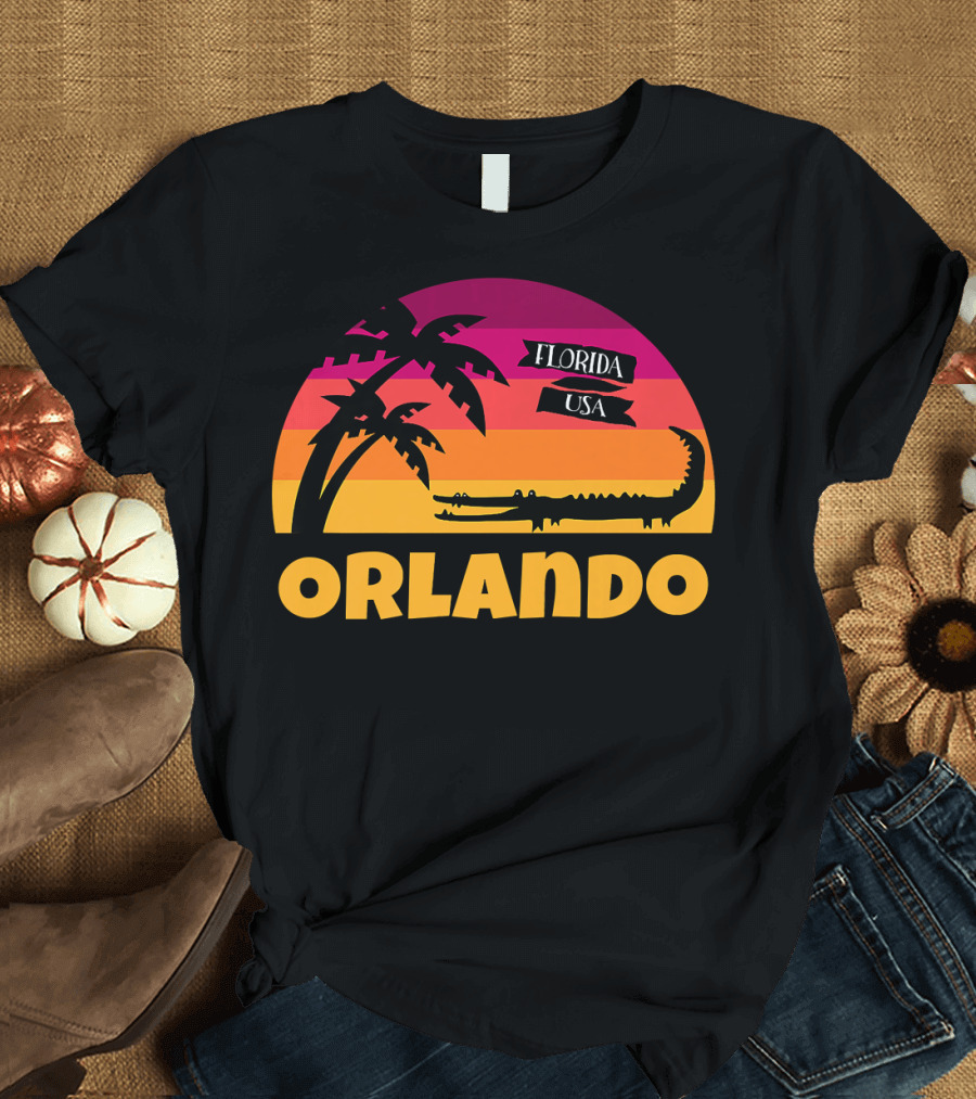 Orlando Florida USA Sunset Palm Trees and Alligator T-Shirt