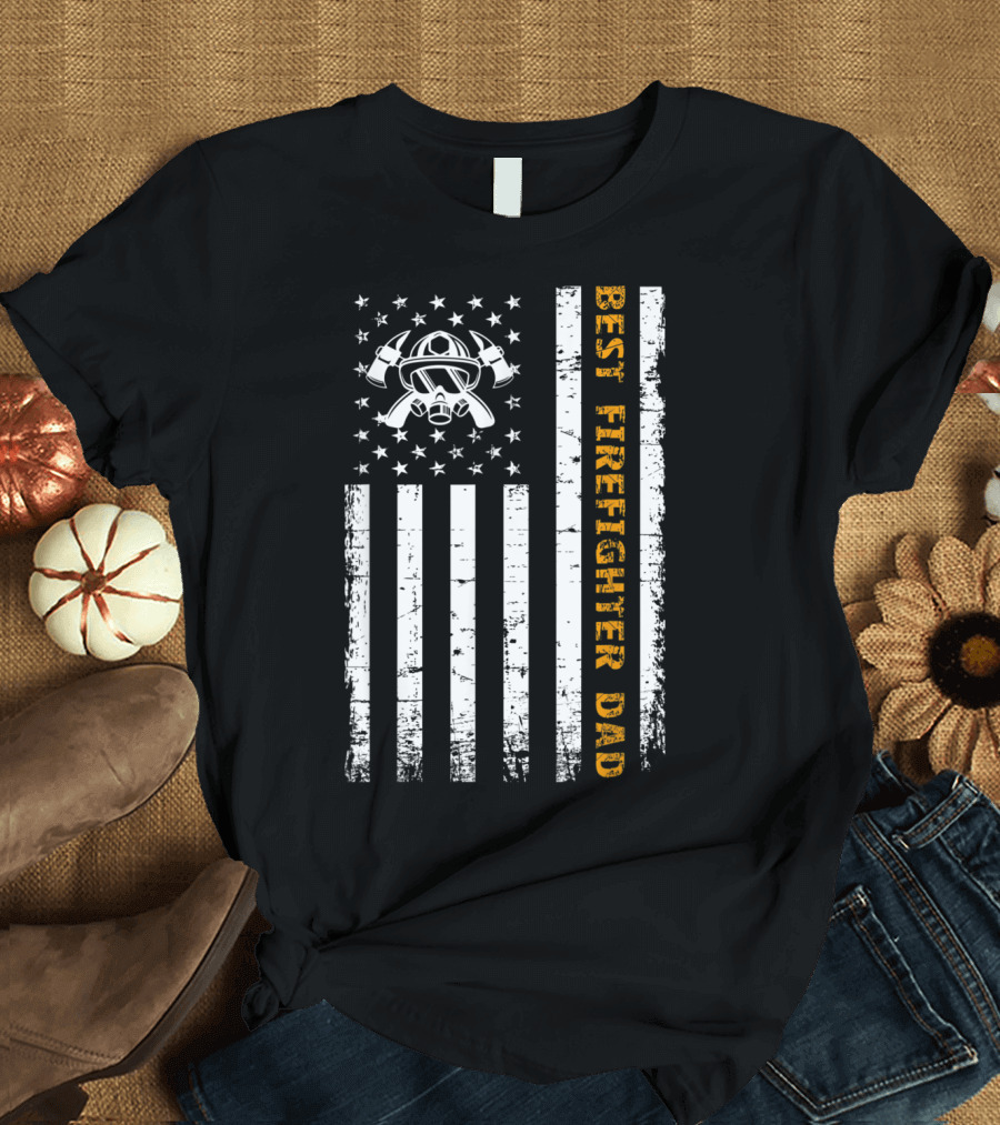 Best Firefighter Dad American Flag Fire Helmet T-Shirt