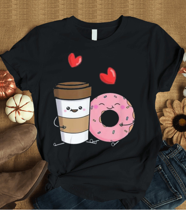 T-Shirt: Coffee And Donuts Cute Kawaii Happy Friends T-Shirt Coffee And Donuts Cute Kawaii Happy Friends T-Shirt