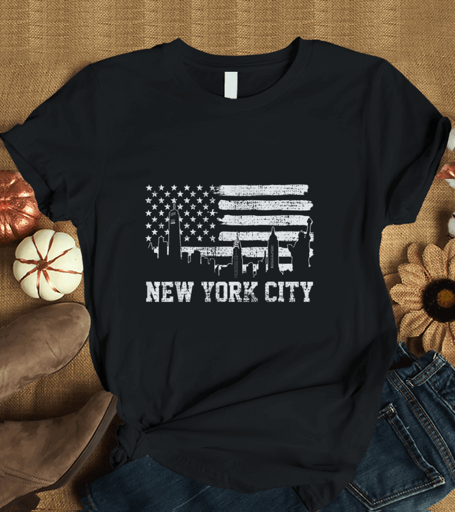 Vintage New York City Skyline American Flag NYC T-Shirt