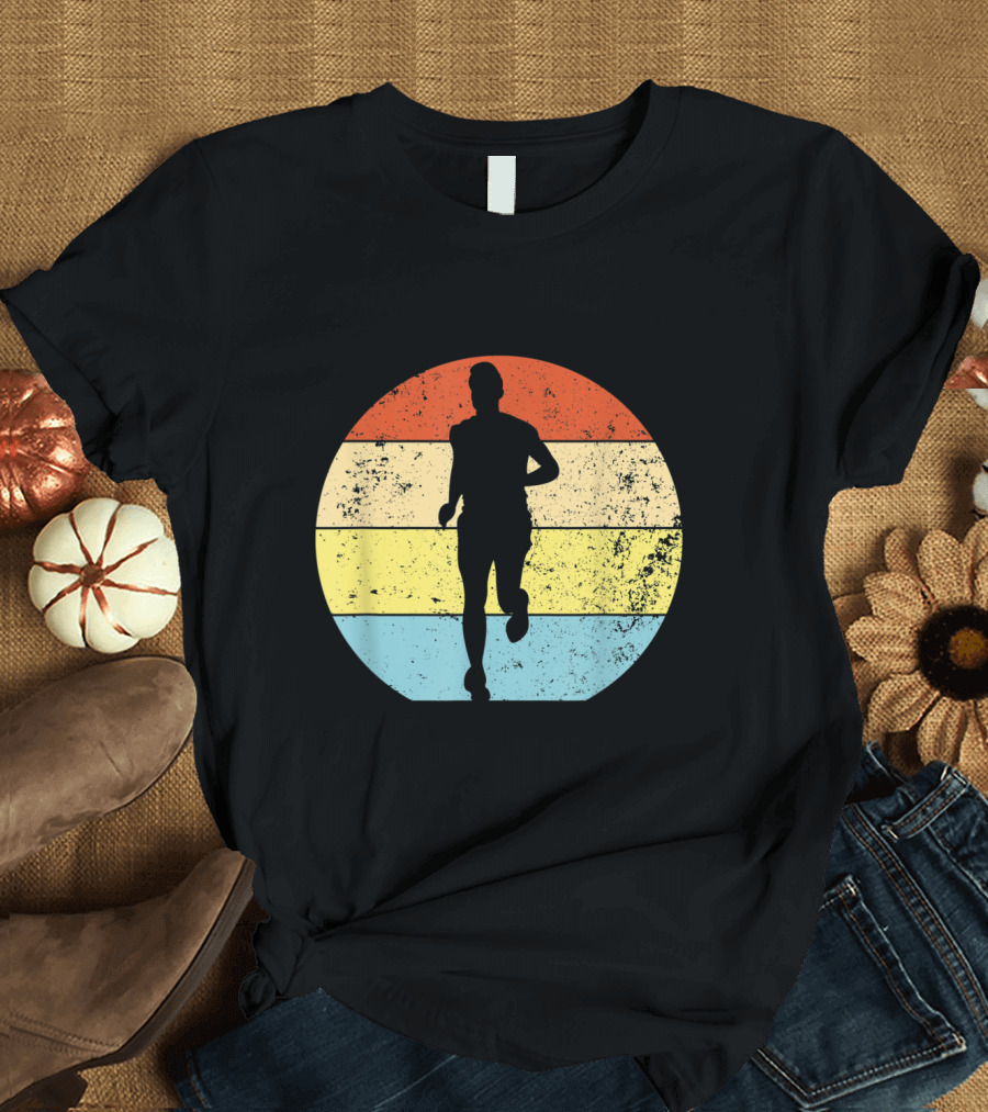 Running for Runners Retro Vintage Silhouette in Striped Circle T-Shirt