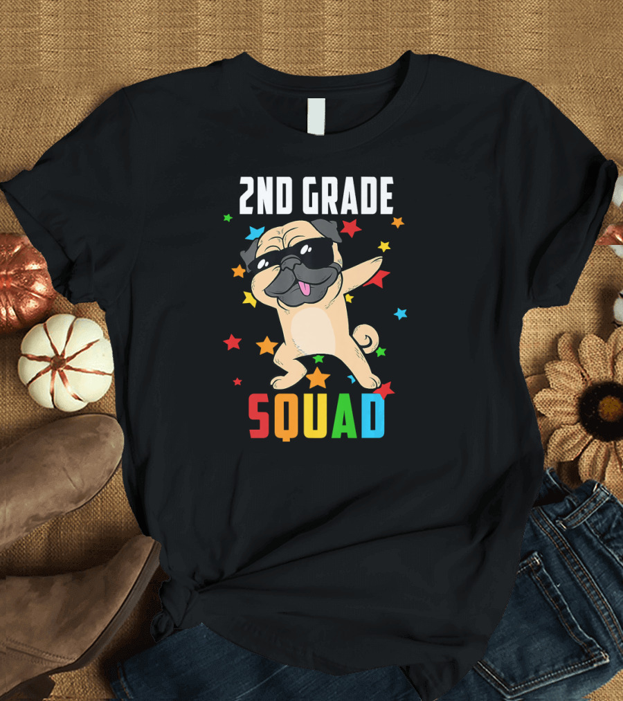 2nd Grade Squad Dabbing Pug with Stars T-Shirt