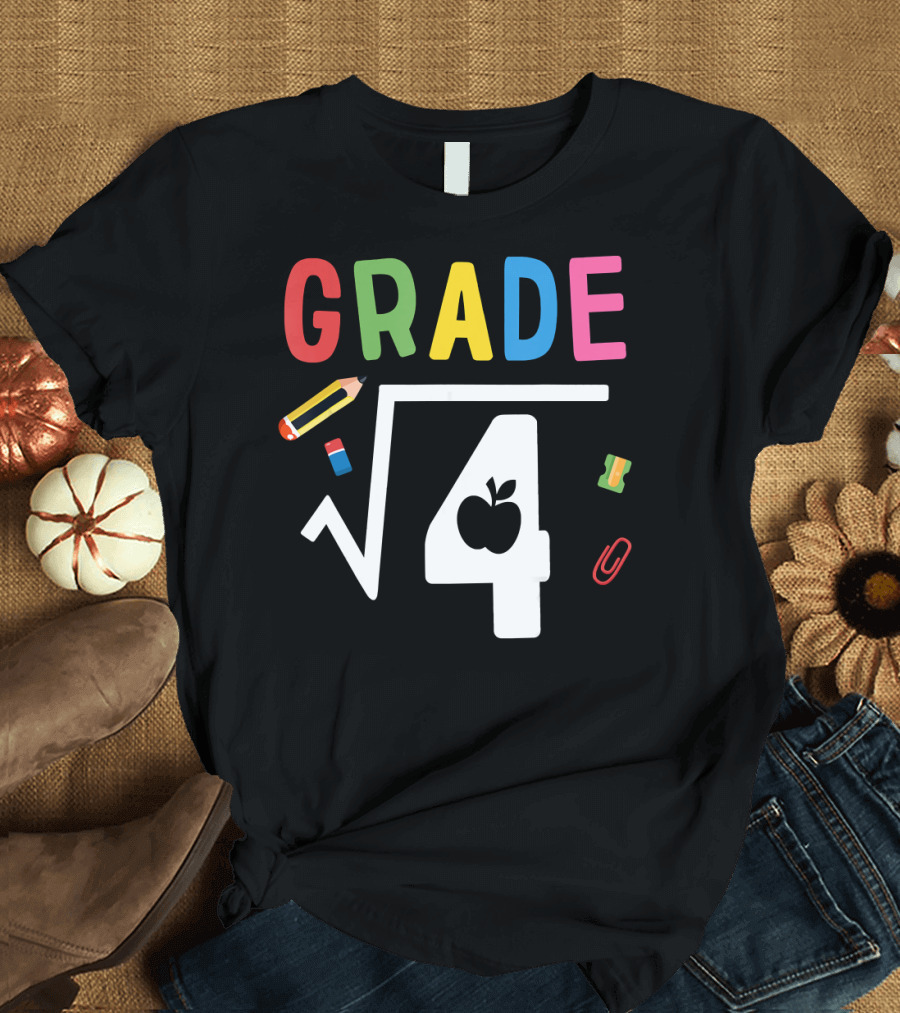 GRADE Square Root 4 with School Supplies T-Shirt