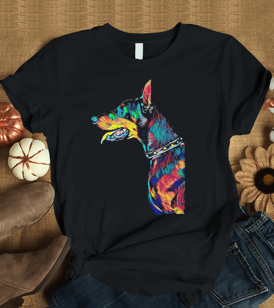 Doberman Profile Head Dog Breed Pet Colorful T-Shirt