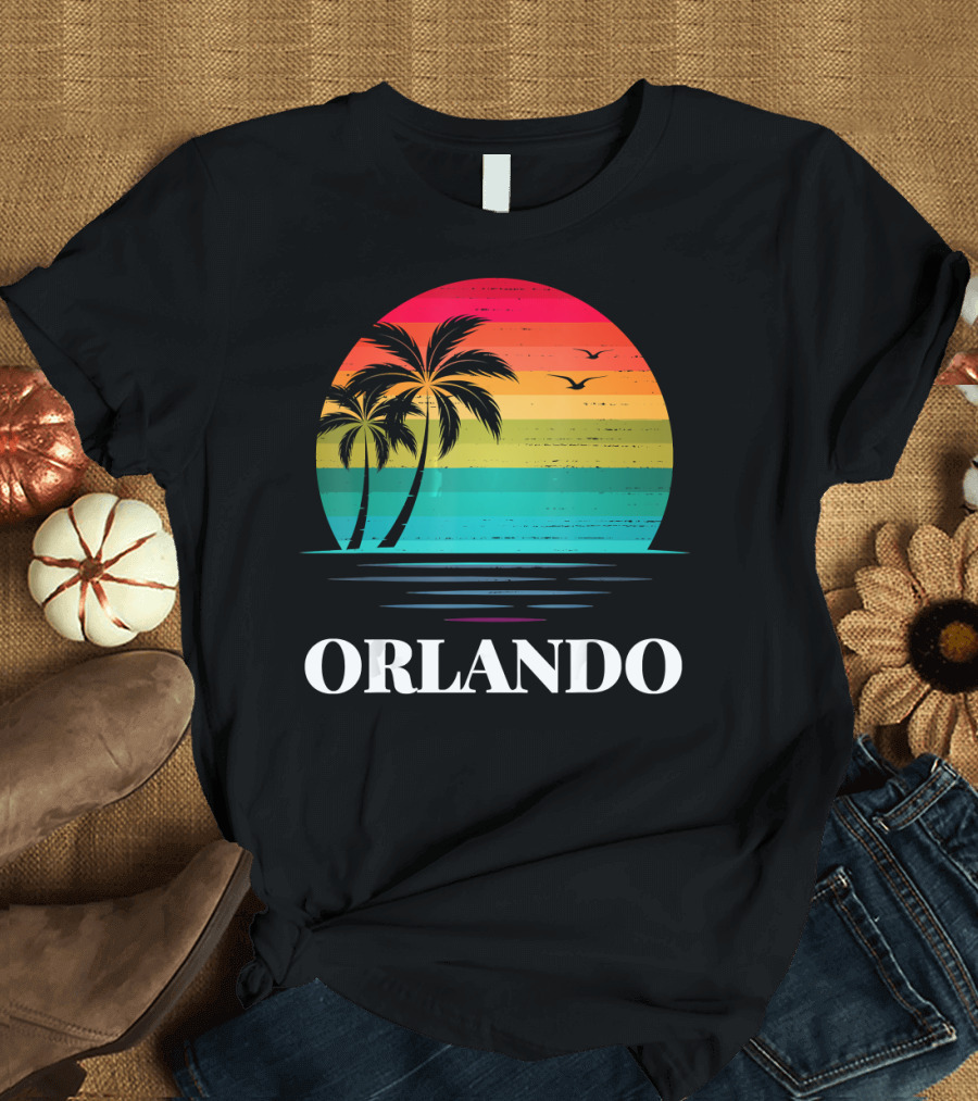 Orlando Florida Sunset Palm Trees Family Vacation T-Shirt