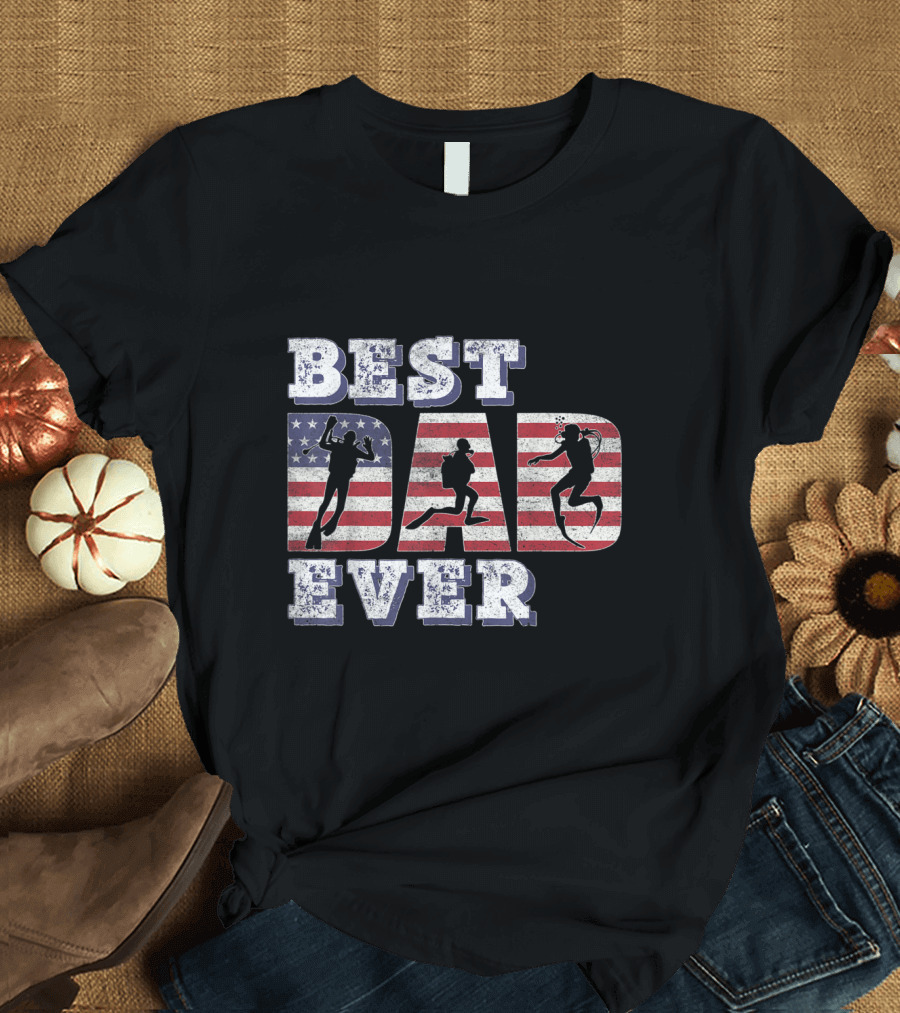 Best Dad Ever American Flag Scuba Diving T-Shirt