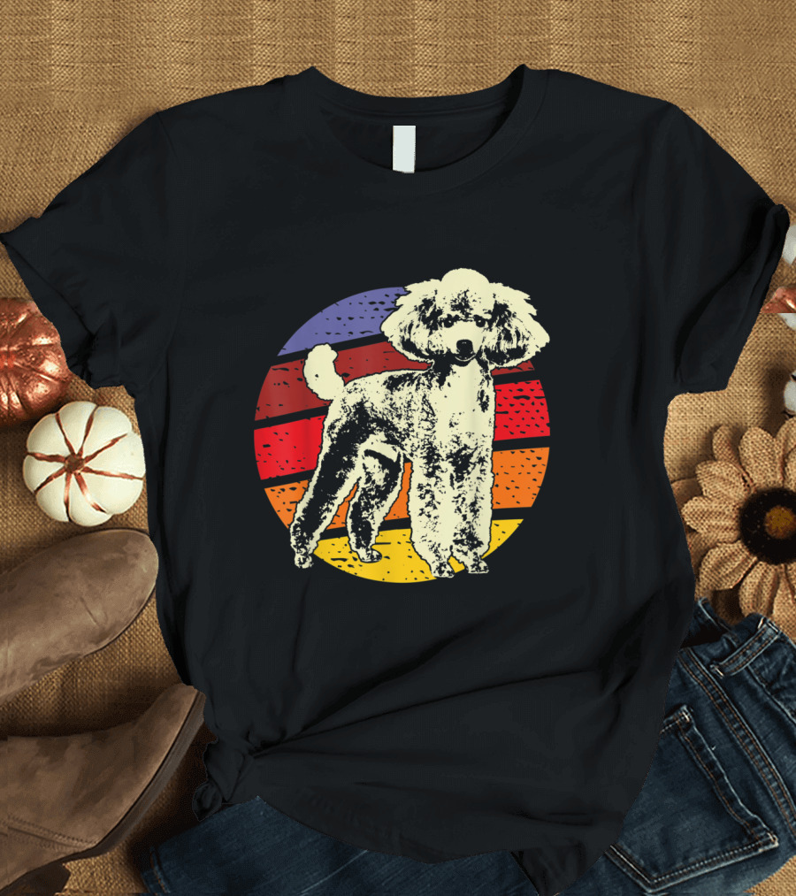 Vintage Poodle Dad Retro Rainbow Stripes T-Shirt