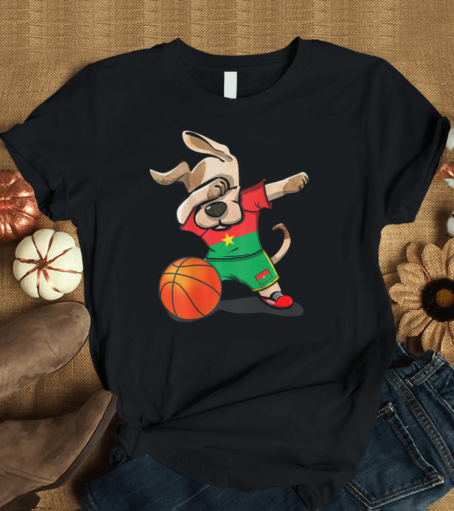 Dog Dabbing Burkina Faso Flag Basketball Player Jersey T-Shirt