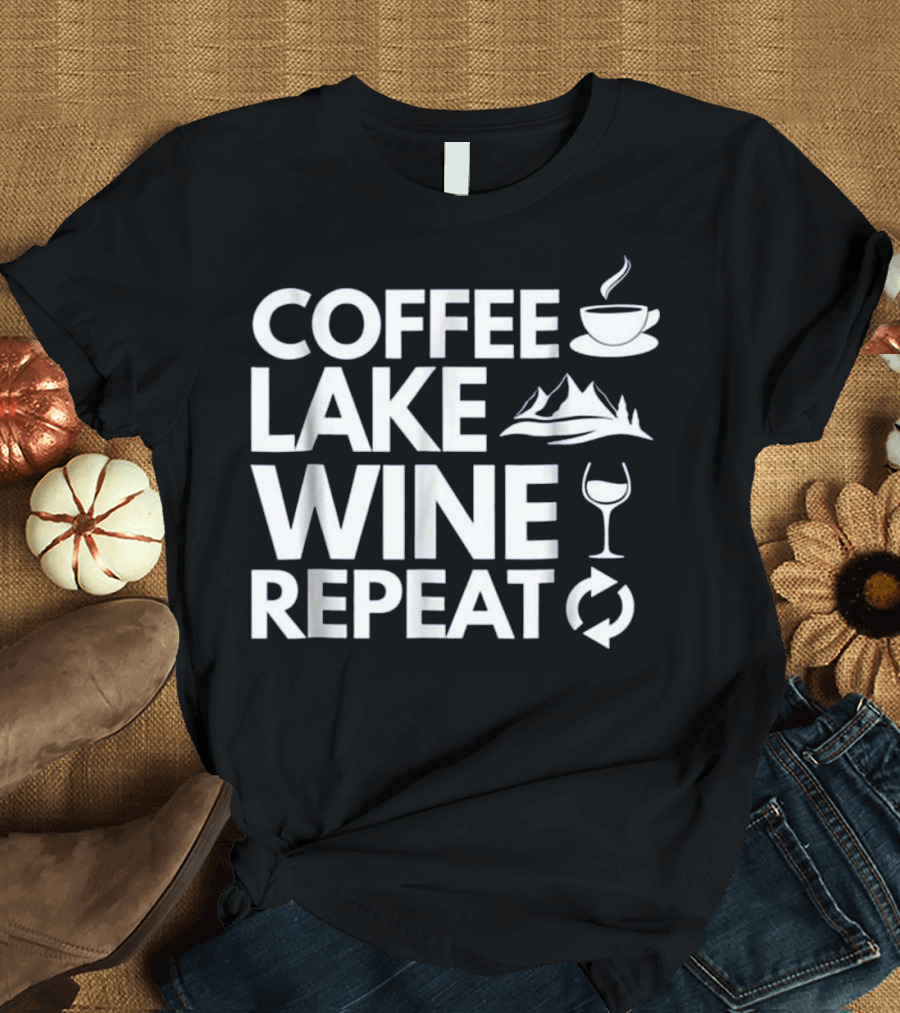 Coffee Lake Wine Repeat Cup Mountain Glass Cycle T-Shirt