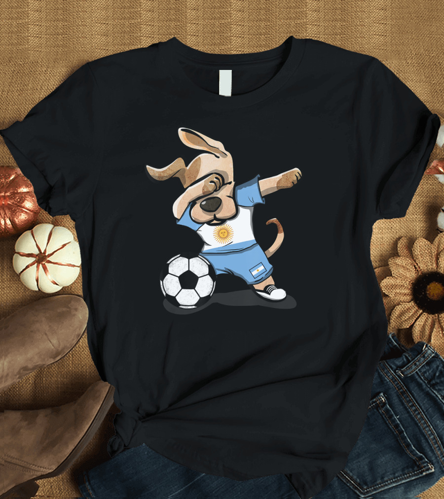 Dog Dabbing Argentina Soccer Ball Jersey T-Shirt