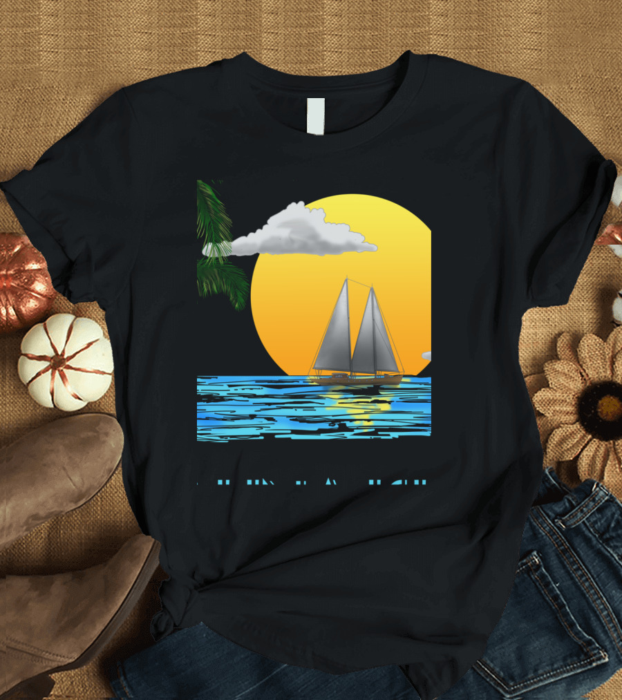 Sailing Catalina Island California Sunset Palm Ocean Scene T-Shirt