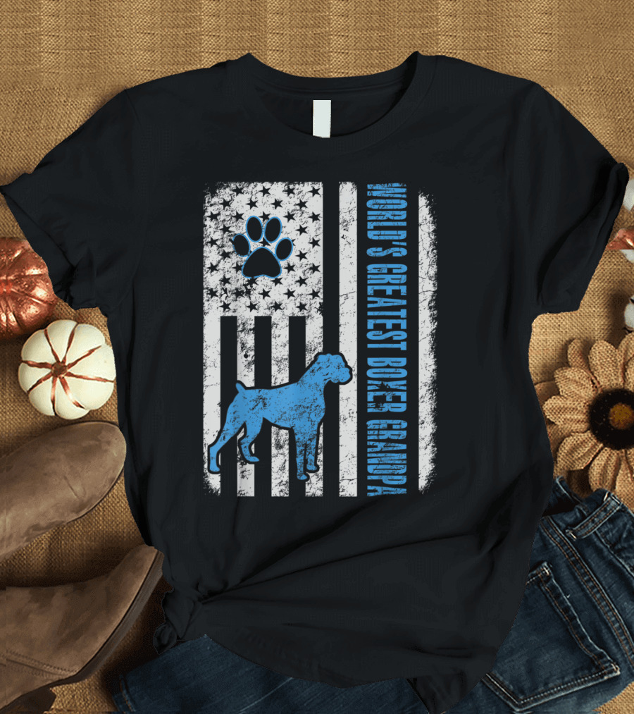 World's Greatest Boxer Grandpa American Flag and Dog Paw T-Shirt