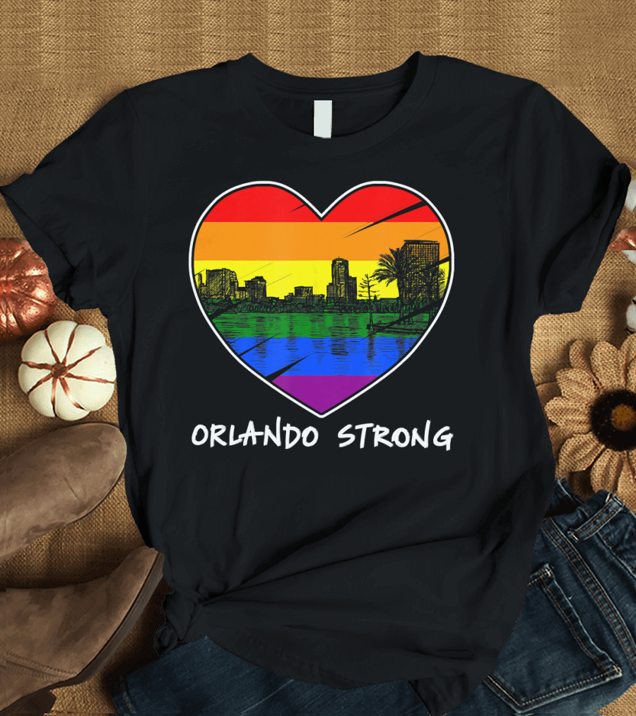 Orlando Strong Florida Skyline Gay Pride Heart Rainbow Flag T-Shirt