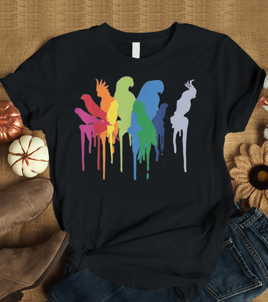 Macaw Cockatiel African Grey Parrot Bird Rainbow Drip T-Shirt