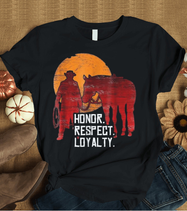 T-Shirt: Red Horse Sunset Honor Respect Loyalty Cowboy T-Shirt Red Horse Sunset Honor Respect Loyalty Cowboy T-Shirt