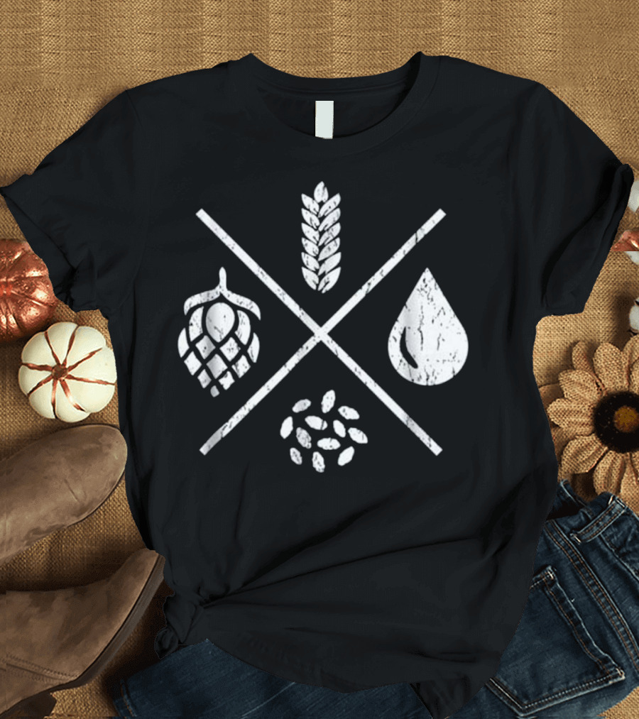 Beer Brewing Barley Water Yeast Hops Homebrewing Essentials Icons T-Shirt